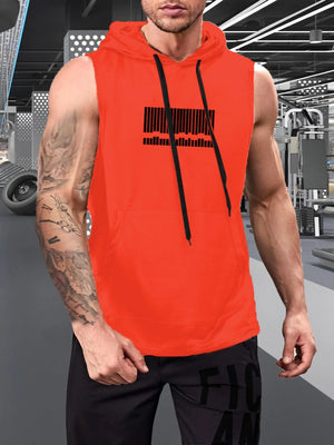 Graphic Drawstring Hooded Sports Top